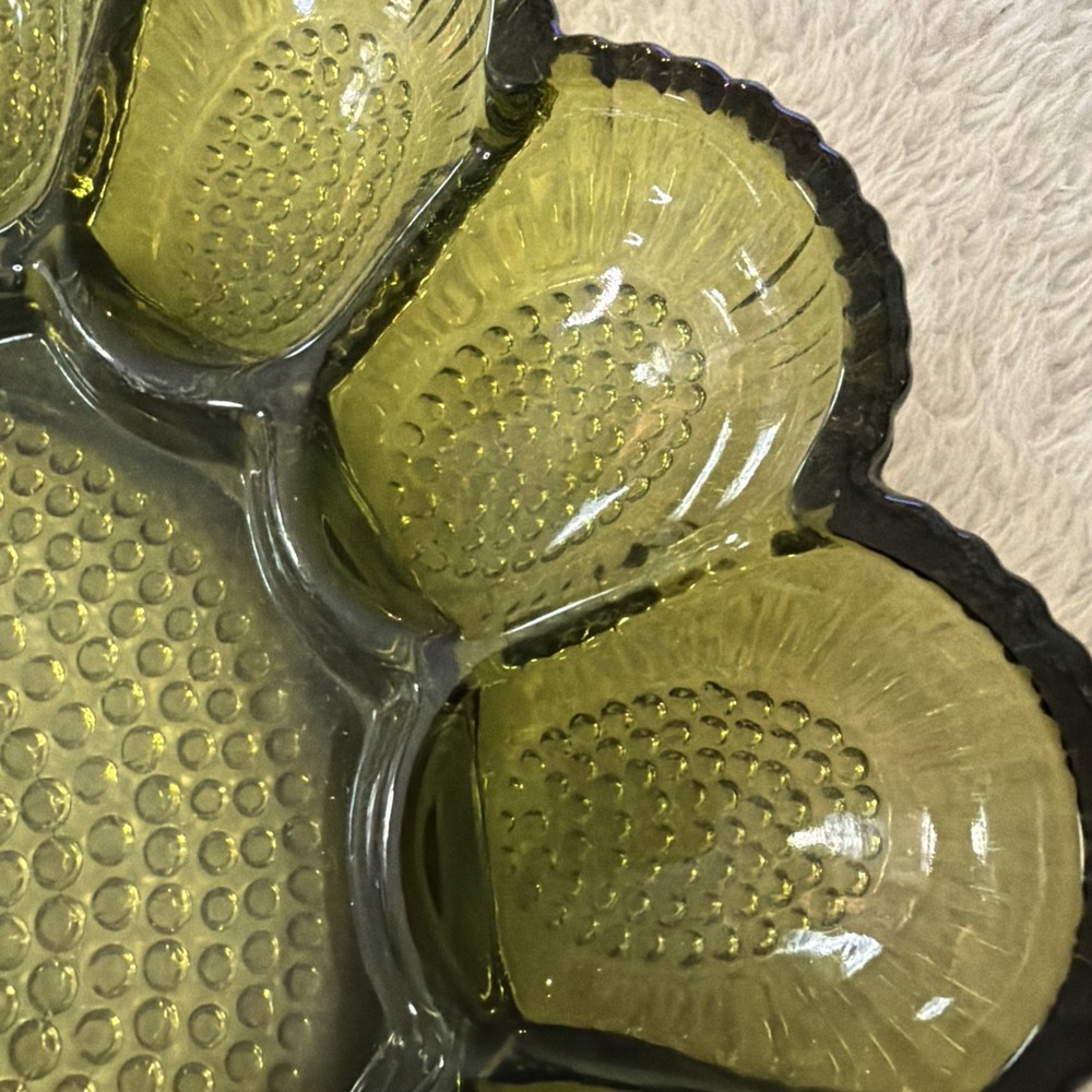 Vtg Indiana Glass Avacado Green Hobnail Deviled 15 Egg Dish Tray Plate 1960'sMCM - Picture 4 of 16